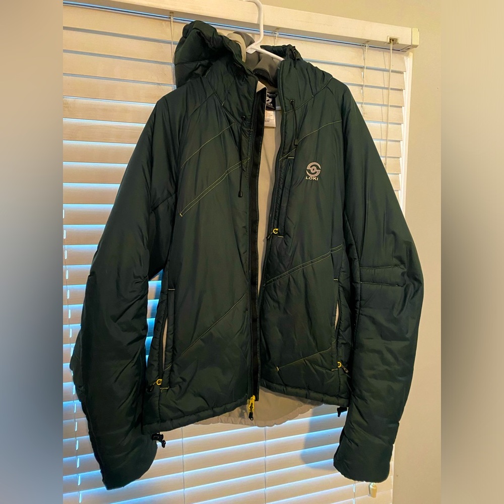 Men’s LOKI Gear Puffer Jacket XL Green Hooded Built in Gloves